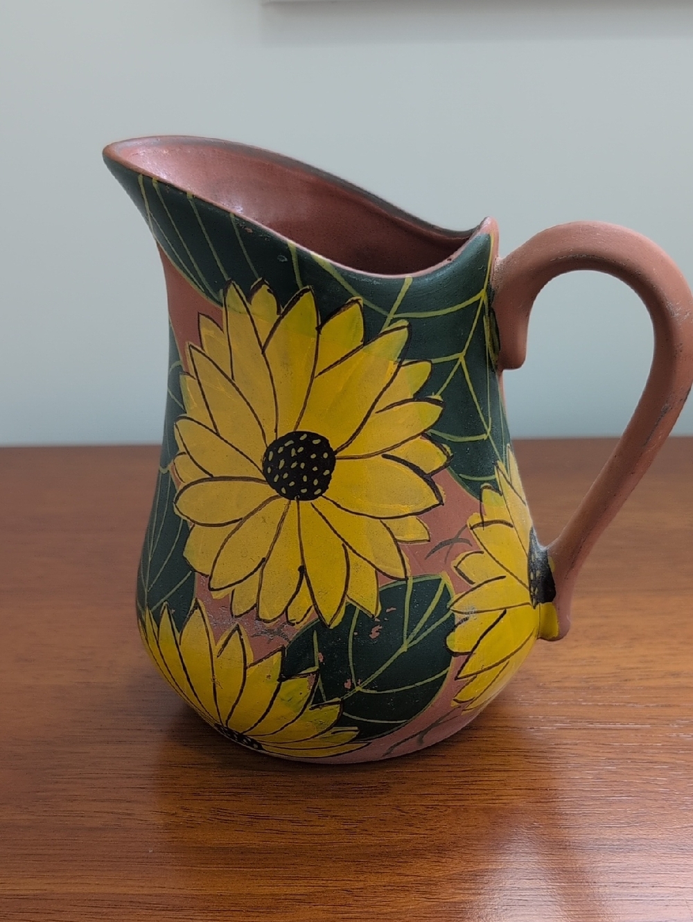 Yellow Sunflower Terracotta Pitcher - Decorative Floral Home Accent